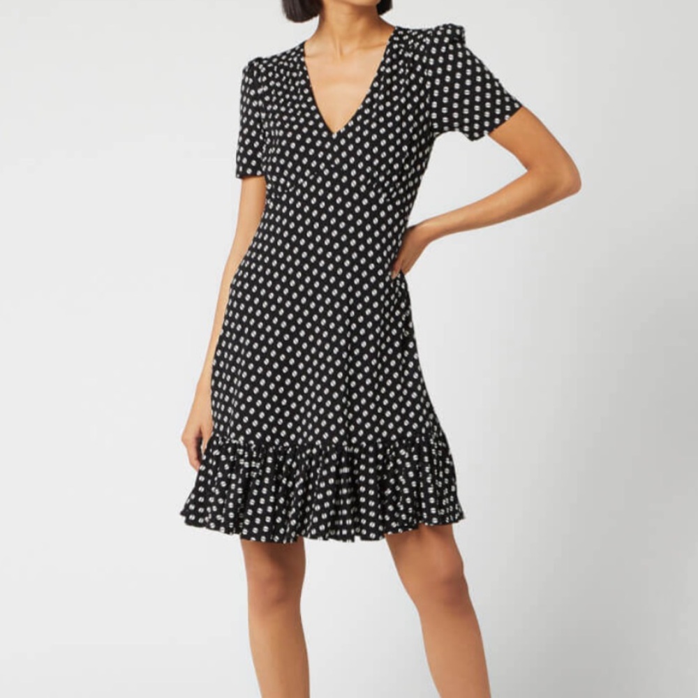 NWT Michael Kors Polka Dot Ruffle V Neck Dress